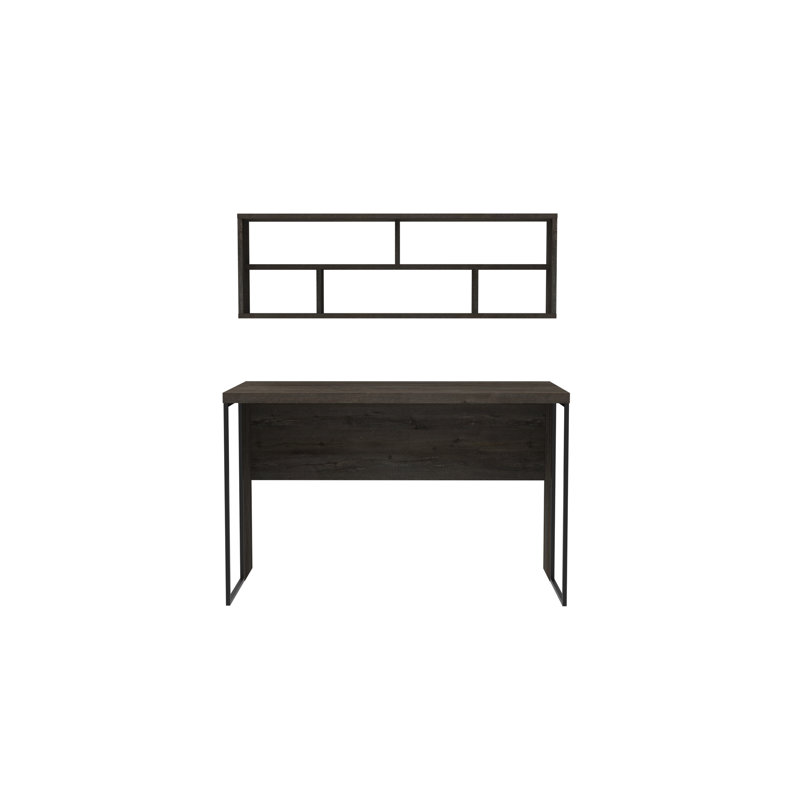 Traudel Writing Desk With Wall Shelf, Dark Coffee
