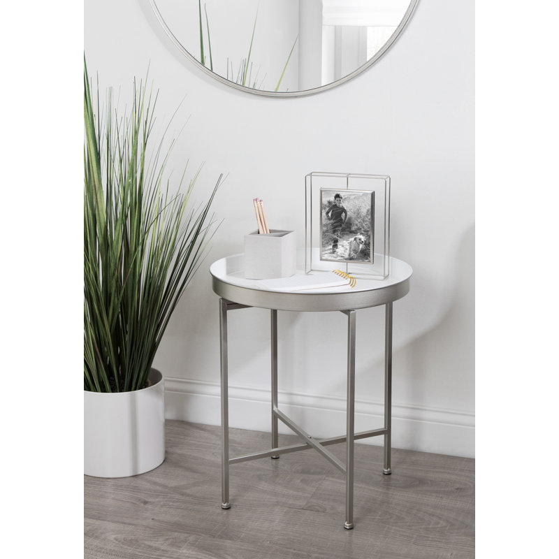 Ekta Iron Tray Top End Table, 22" H x 18.25" W, White, Silver