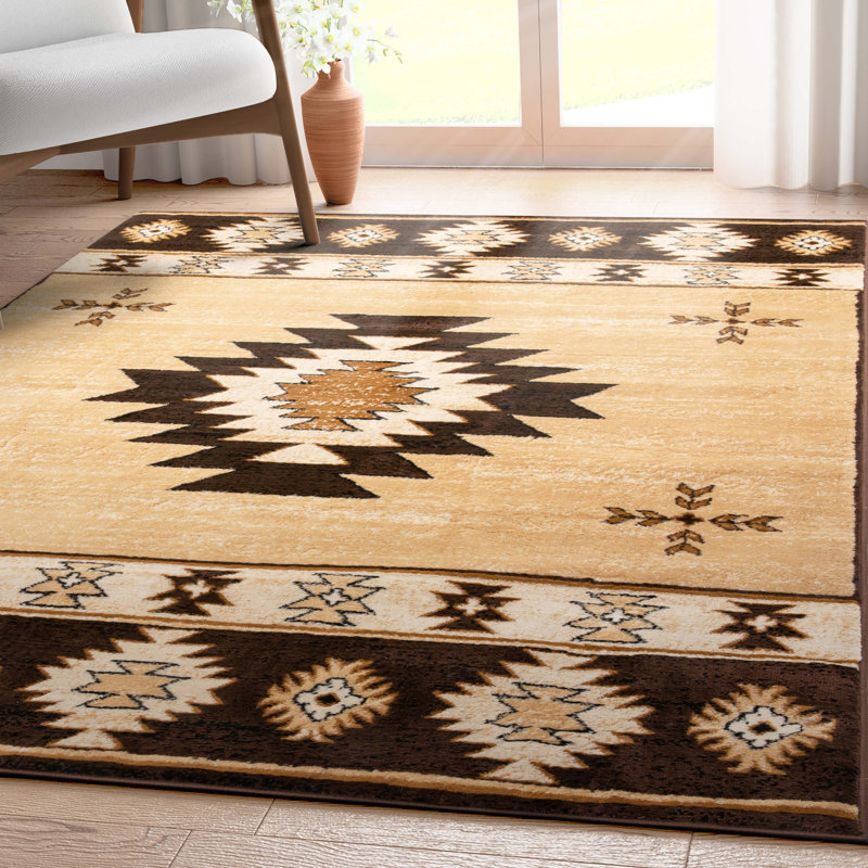 Giselly Southwestern Machine Woven Polypropylene Area Rug in Brown/Beige, Rectangle 7'10" x 9'10"