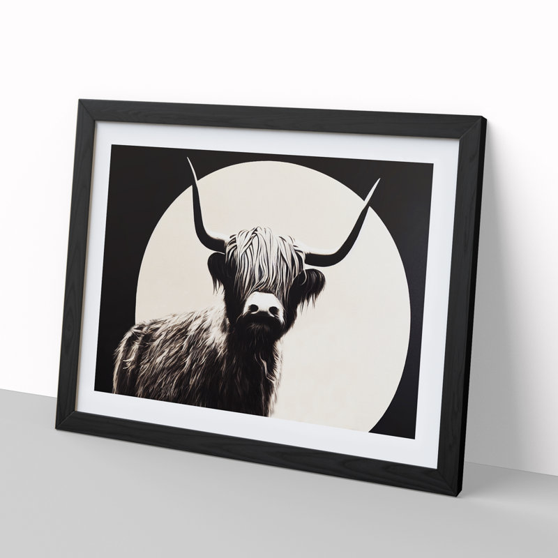 Iconic Highland Cow - Single Picture Frame Print, Black, 25cm H x 34cm W x 2cm D
