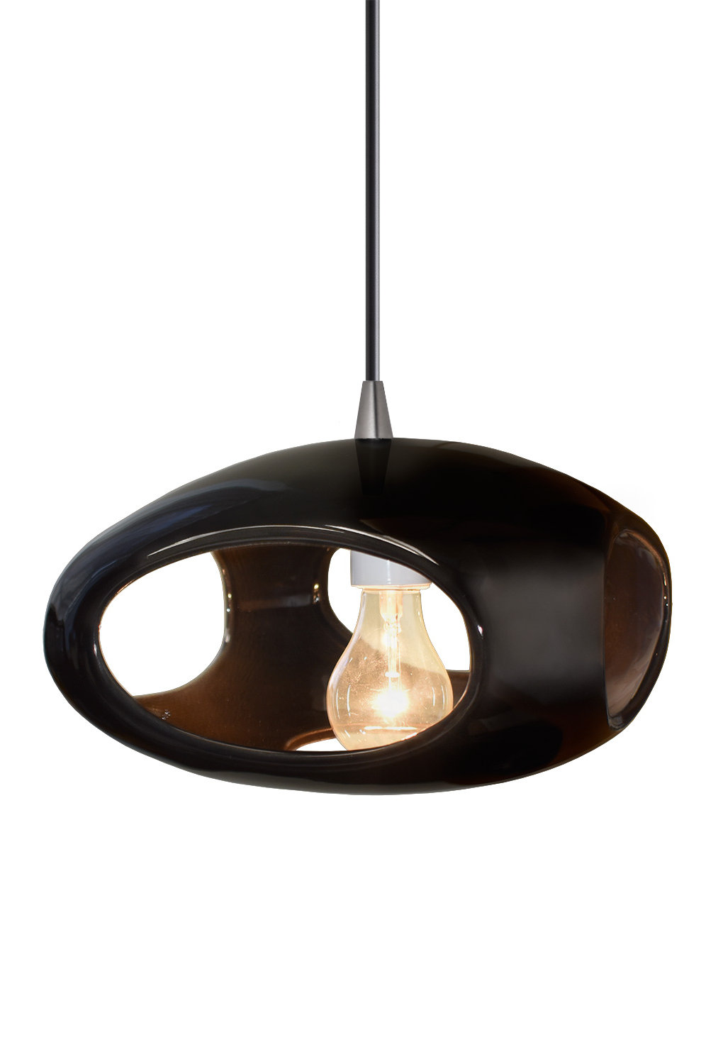 Logan Single Light Ceramic Dimmable Pendant, Gloss Black, Brushed Nickel