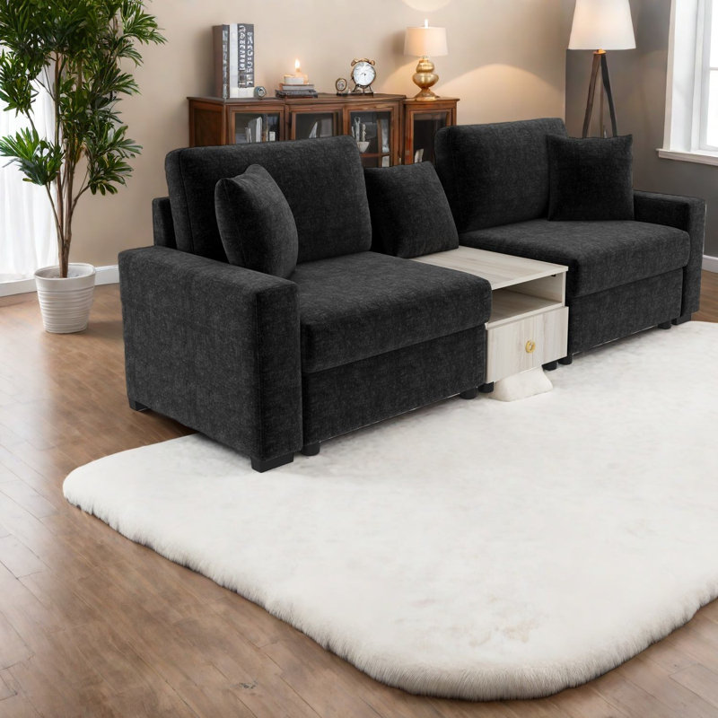 Canapé moderne peu encombrant, revêtement en chenille noir pour la vie de famille