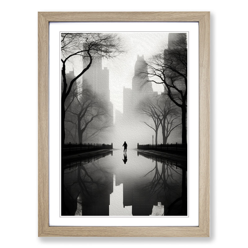 Central Park Minimalism - Single Picture Frame Print on Wood, Oak Framed, 64cm H x 46cm W x 2cm D