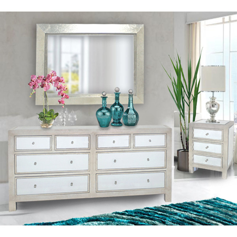 Lovelace Wood Flat Wall Mirror, Silver