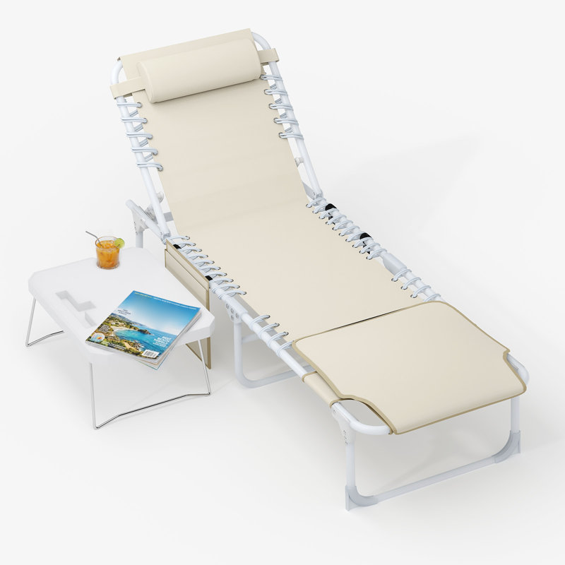 3-in-1 Outdoor Tanning Lounge Chair with Face Hole – 5 Reclining Positions, Folding Side Table & Removable Pillow – Sturdy Sun Lounger for Beach, Pool or Patio – Supports 330 lbs