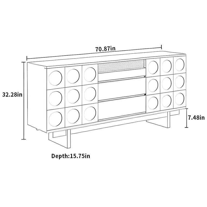 Retro Pastry Sideboard, Light Brown, 32.28" H x 70.87" W x 15.75" D