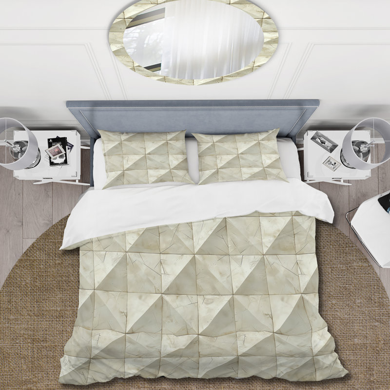 Ensemble de housse de couette ivoire Midcentury Triangle Patterns II - Midcentury