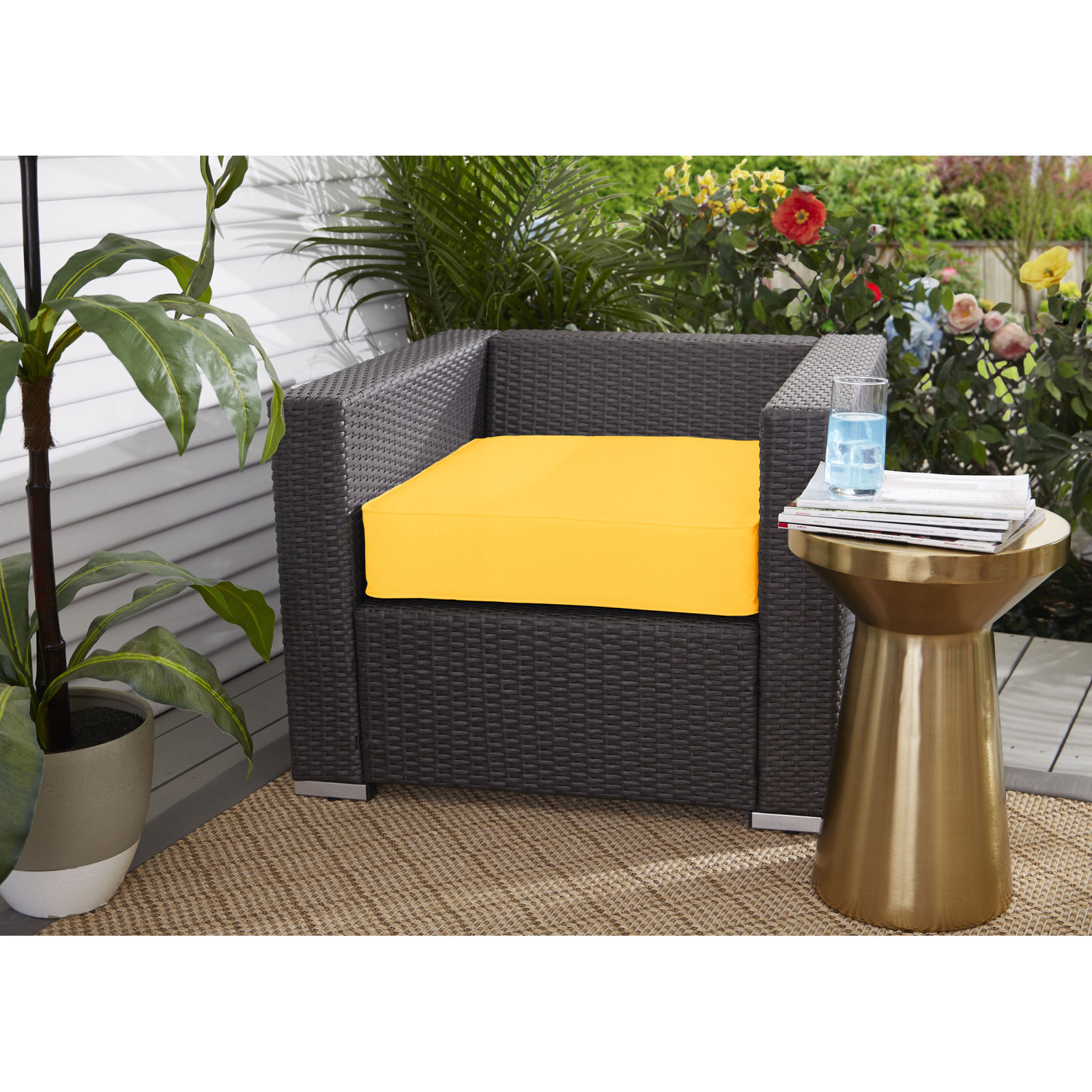 Outdoor Dining Chair Cushion, 5" H x 23" W x 23.5" D, Canvas Sunflower Yellow Sunbrella® Canvas
