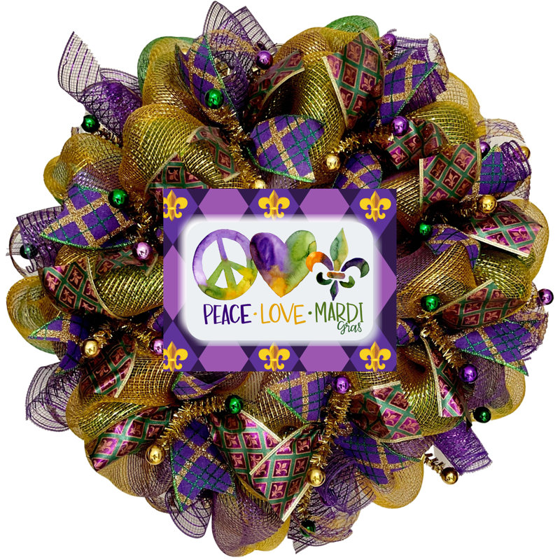 Couronne en maille Peace Love Mardi Gras