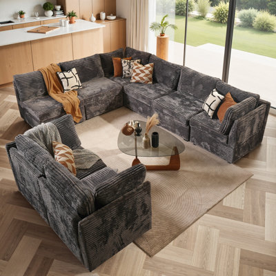 Ensemble de canapé modulaire en velours côtelé en L 8 pièces avec causeuse Hgo
