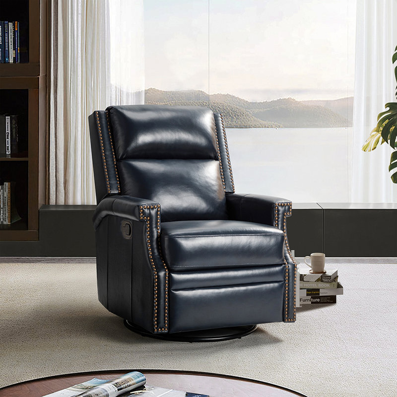 Manning 29.6" Wide Genuine Leather Manual Recliner, Navy Genuine Leather