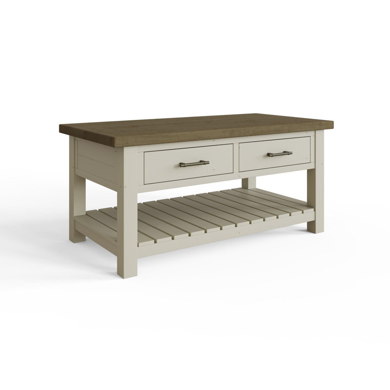 Brents Solid Wood 2 Dawer Coffee Table With Storage Shelf