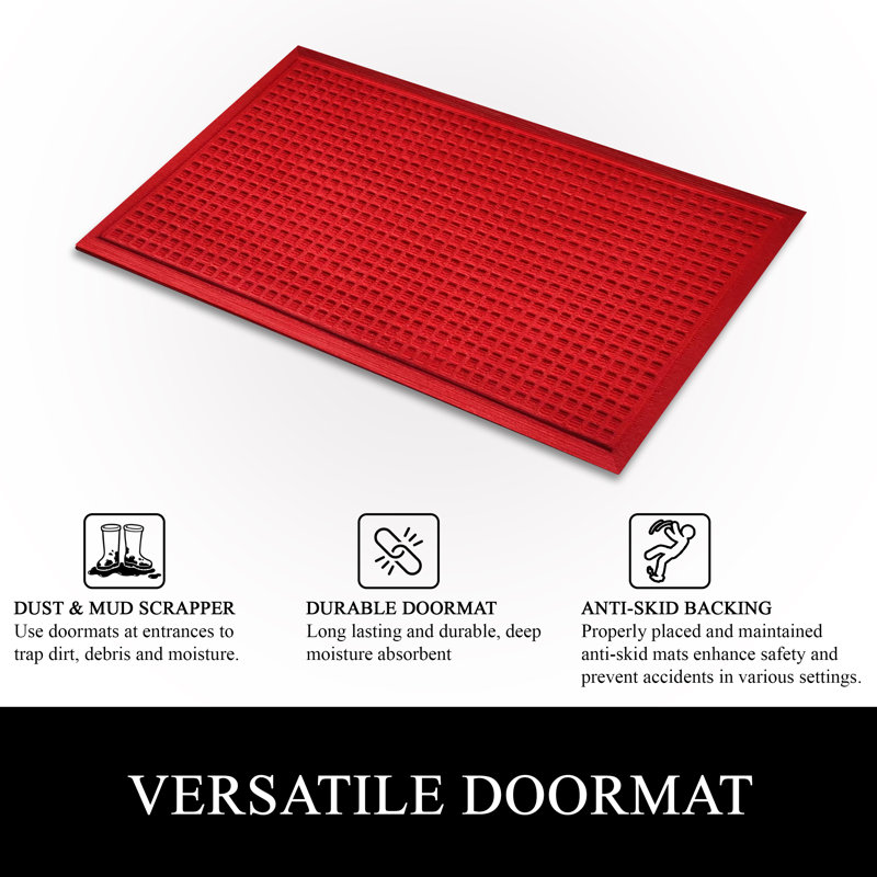 Olgens Indoor/Outdoor Non-Slip Heavy-Duty Polypropylene Doormat with Rubber Backing – Waffle Geometric Design, 18" W x 30" L
