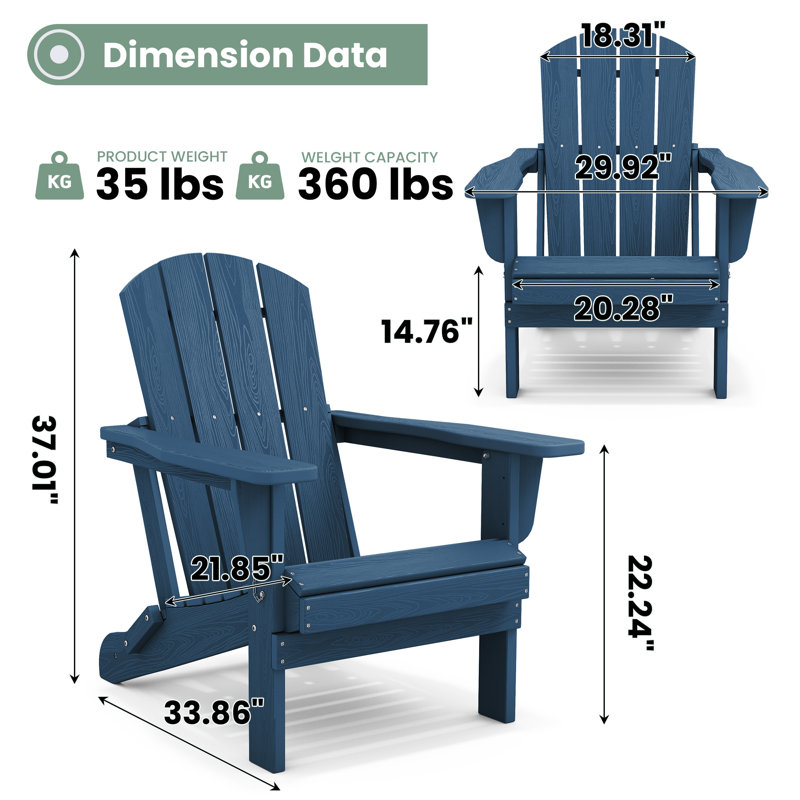 Chaise Adirondack pliable en PEHD Clitheroe, Bleu