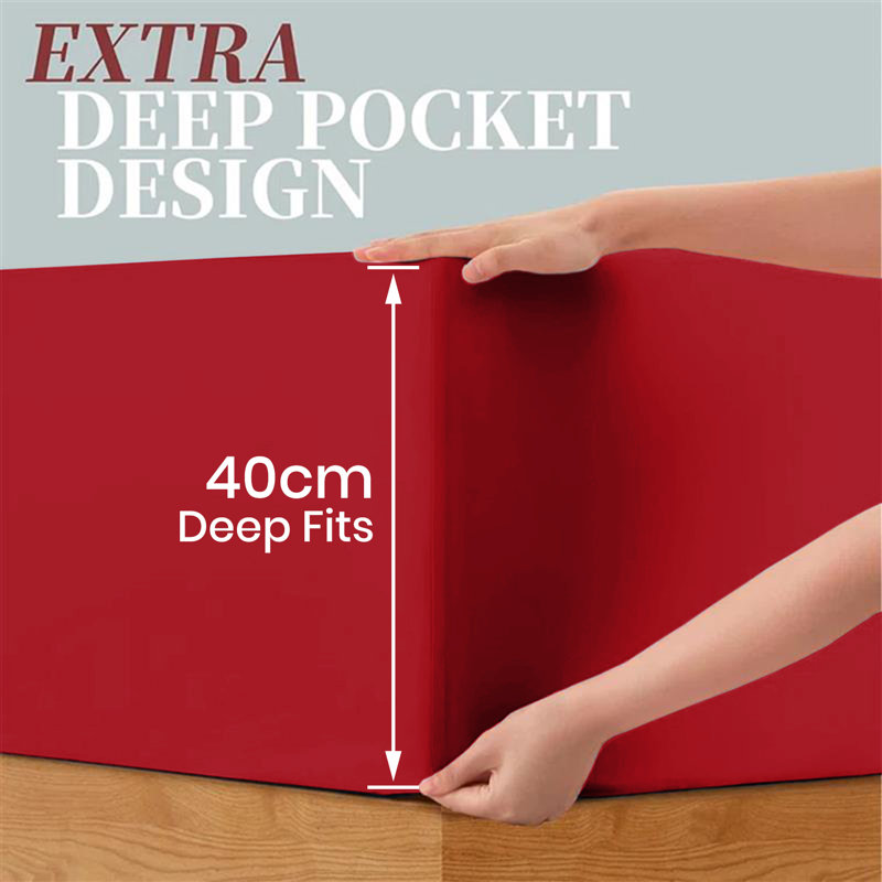 40 cm Soft Brushed Microfiber Extra Deep Fitted Sheet, Red, Super King (6')
