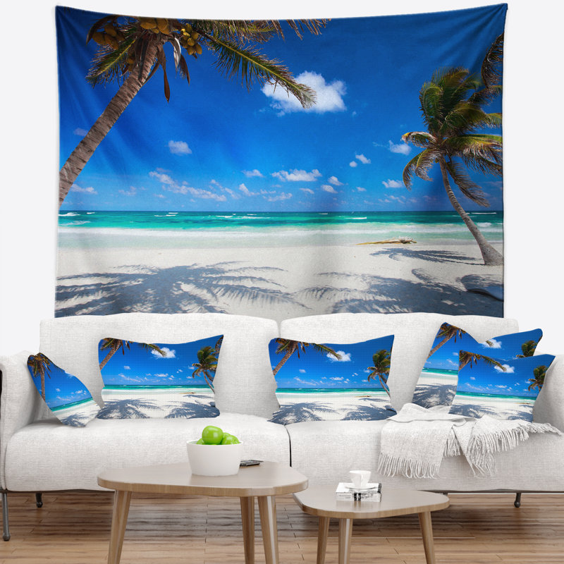 Tapisserie de noix de coco photo landscape at beach, H 50 po x l 60 po