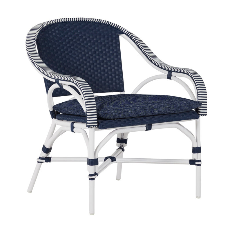Savoy Patio Chair with Cushions, No Welt, Chalk/White/Navy, Rollo Chambray