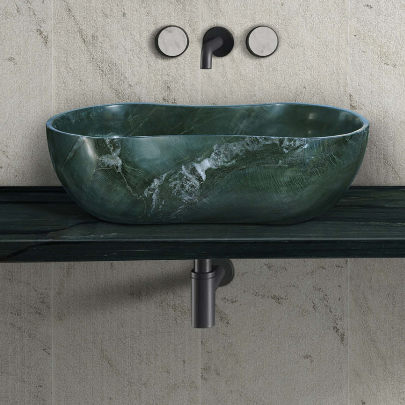Bathroom Vessel Sink, Polished Surface, Natural Stone, Genuine Marble, Real Marble, Green