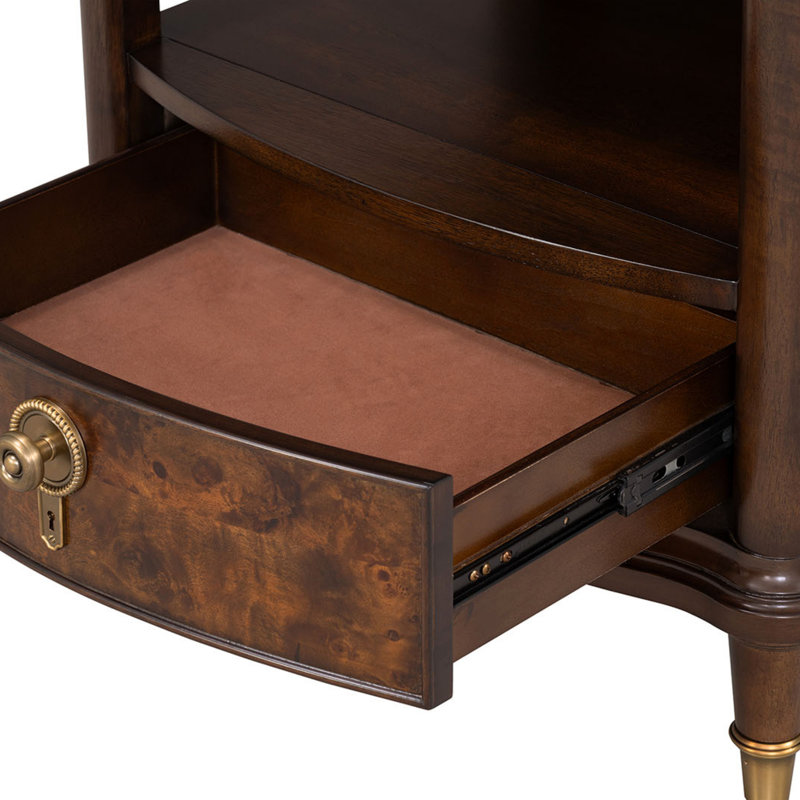 Modern Style 1Pc End Table Gold Legs And Round Knobs Pull Out Tray Dark Cherry Finish Primary Living Room