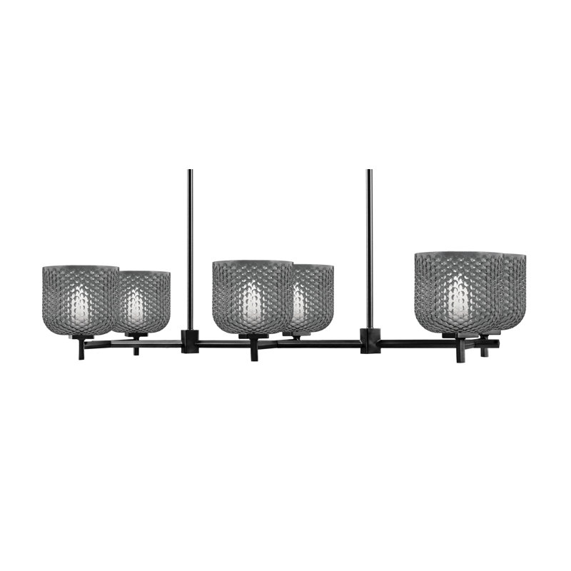 Luminaire pour îlot de cuisine 6 lumières Finola, Noir / transparent, Noir mat