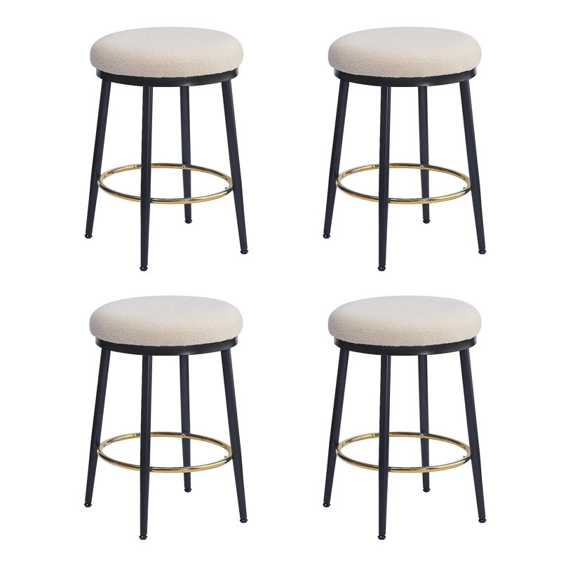 Ensemble de 4 tabourets de comptoir modernes de 24,75 po, 4 tabourets de comptoir blancs avec structure en fer, coussin éponge, repose-pieds, convient à la cuisine / chambre à coucher / salle à manger.