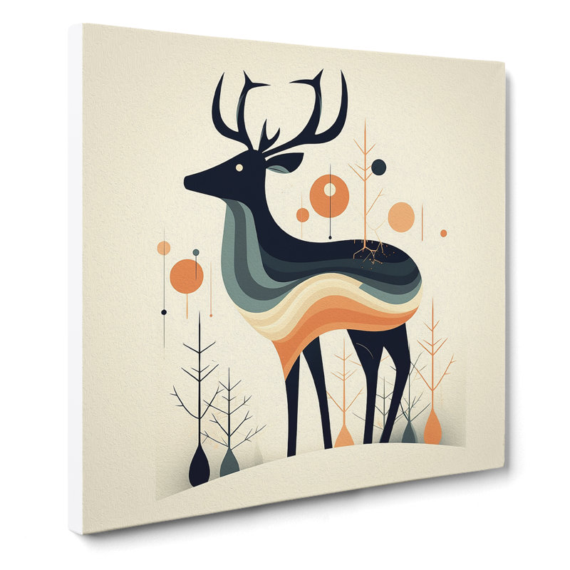 Deer Mid-Century - Wrapped Canvas, 50cm H x 50cm W x 3cm D