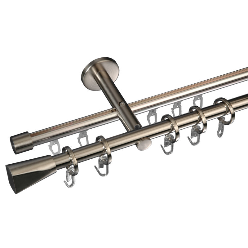Arna 1.6cm Double Curtain Pole, 8cm H x 200cm W x 5cm D, Stainless steel-coloured