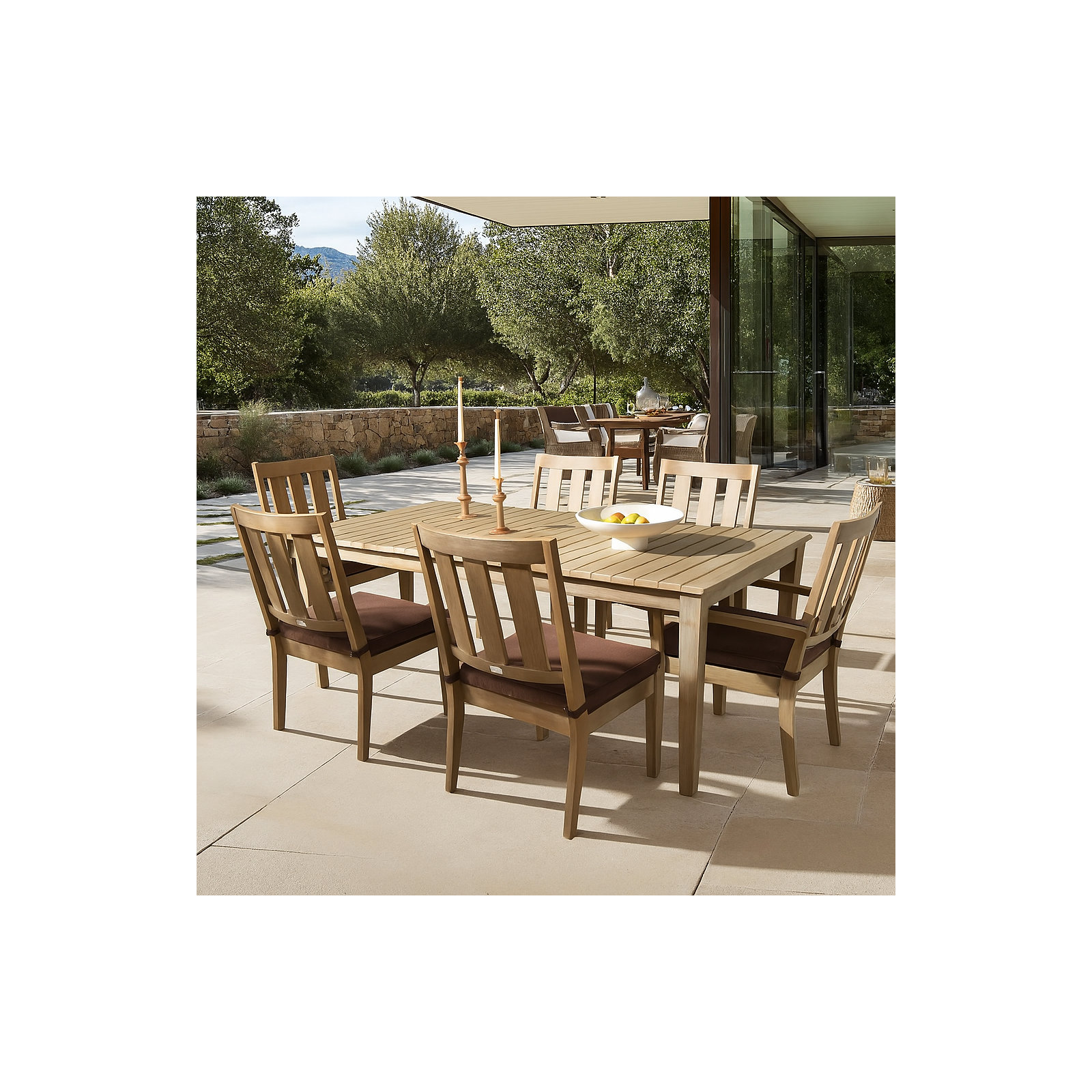 Samya Teak 6 Person Outdoor Dining Set, Dark Brown