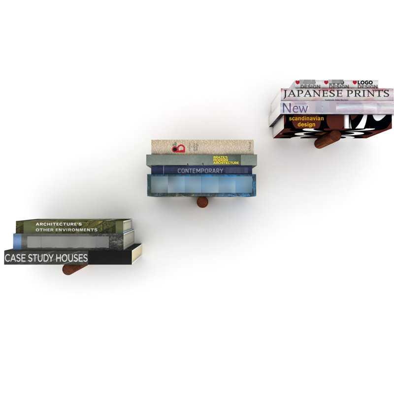 Ensemble de 3 tablettes murales, option de couleur noyer, support de présentation en métal, étagères en bois, propriété pliante, charme moderne,