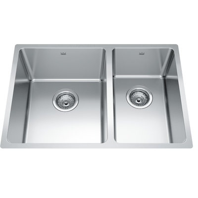 Brookmore 26.6-in LR x 18.2-in FB Undermount Double Bowl Stainless Steel Kitchen Sink