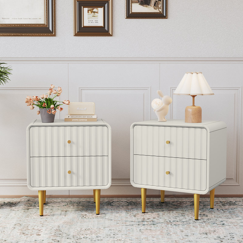 19.6'' W Modern Nightstand（set of 2）, White, Set of 2