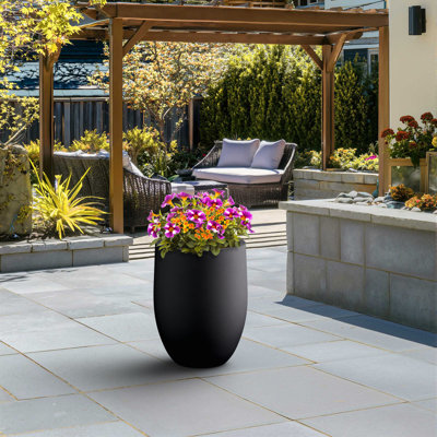 17 po Grand pot à fleurs rond noir anthracite (intérieur de qualité supérieure) avec trous de drainage