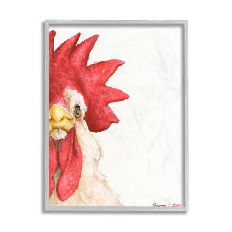 Gros plan d'un coq de ferme, gros oiseau rouge, H 14 po x l 11 po, Estampe numérique Farmhouse