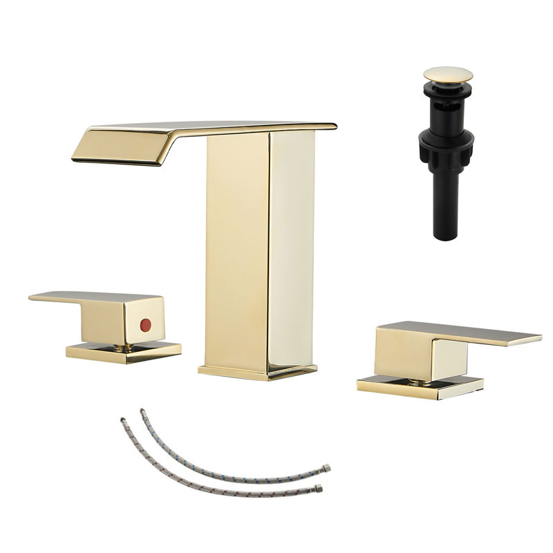 Widespread 2-handle Bathroom Faucet with Drain Assembly, Polished Gold
