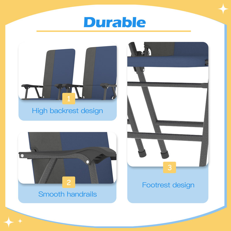 Ensemble de 2 chaises de patio pliantes pliantes, dossier haut rembourré avec accoudoirs, tissu Oxford 600D