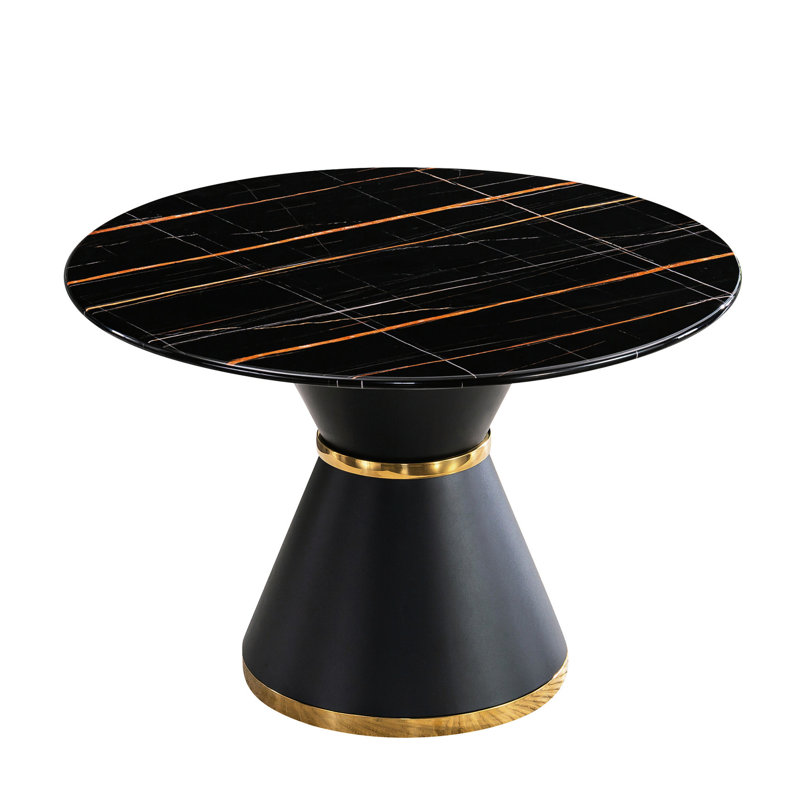 Table de salle à manger avec impression en marbre noir et base dorée - longueur 45,5 po x largeur 30,72 po