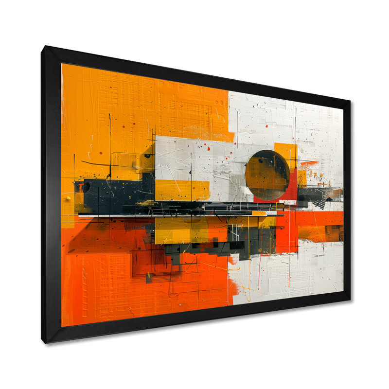 «Yellow Orange Abstract Futuristic Fusion I», reproduction d'art abstrait, Toile encadrée noire simple