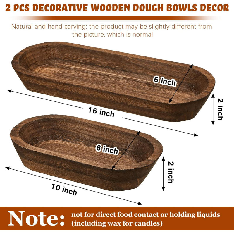 2 pièces bol de pâte en bois pour la maison rustique pain long bol en bois pour la table de salle à manger de cuisine décoration de la maison