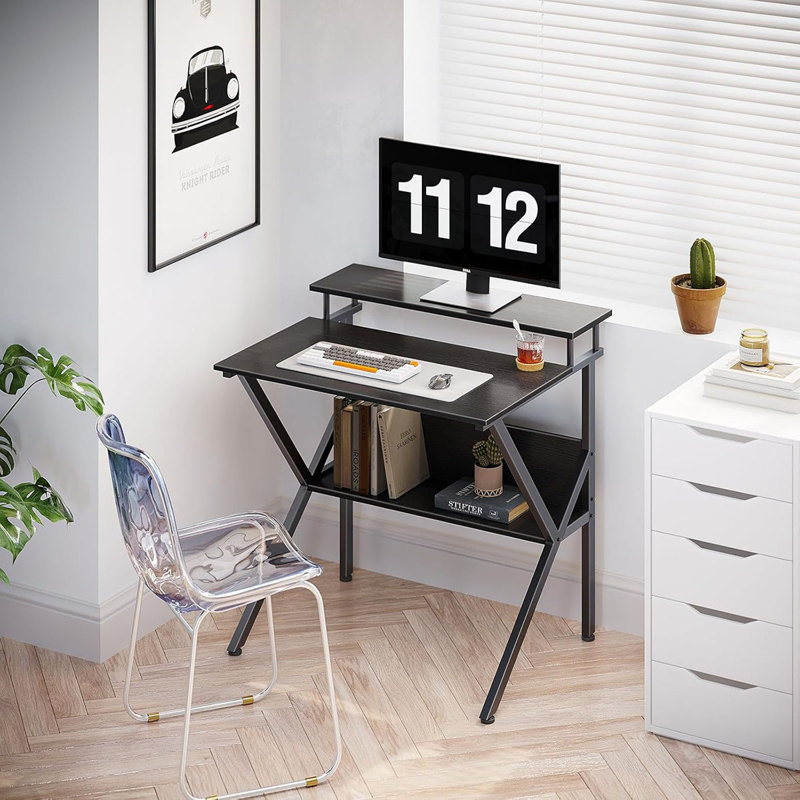 Small Desk, 27.5 Inch Small Computer Desk For Small Spaces, Compact Desk With Storage, Tiny Desk Study Desk With Monitor Stand For Home Office,