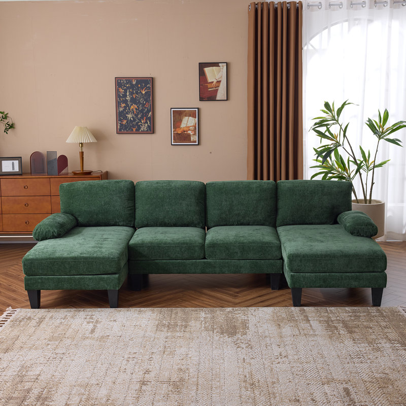 Canapé modulaire en forme de U 111‘ George Oliver, Chenille verte