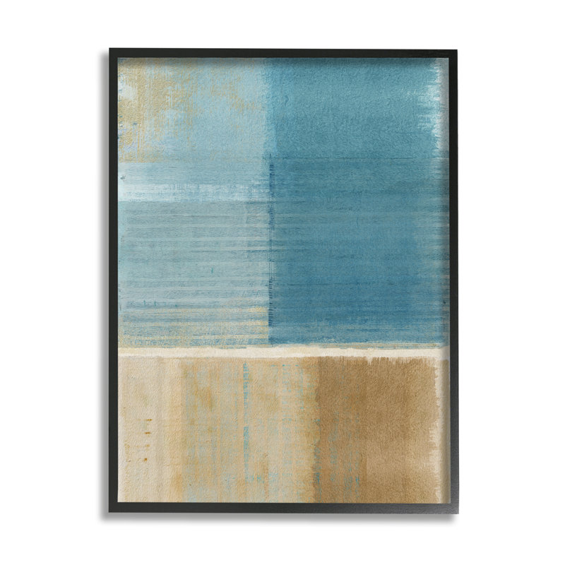Bleu et brun, reproduction d'art sur bois, H 14 po x l 11 po x P 1,5 po, Giclée encadrée noir minuit