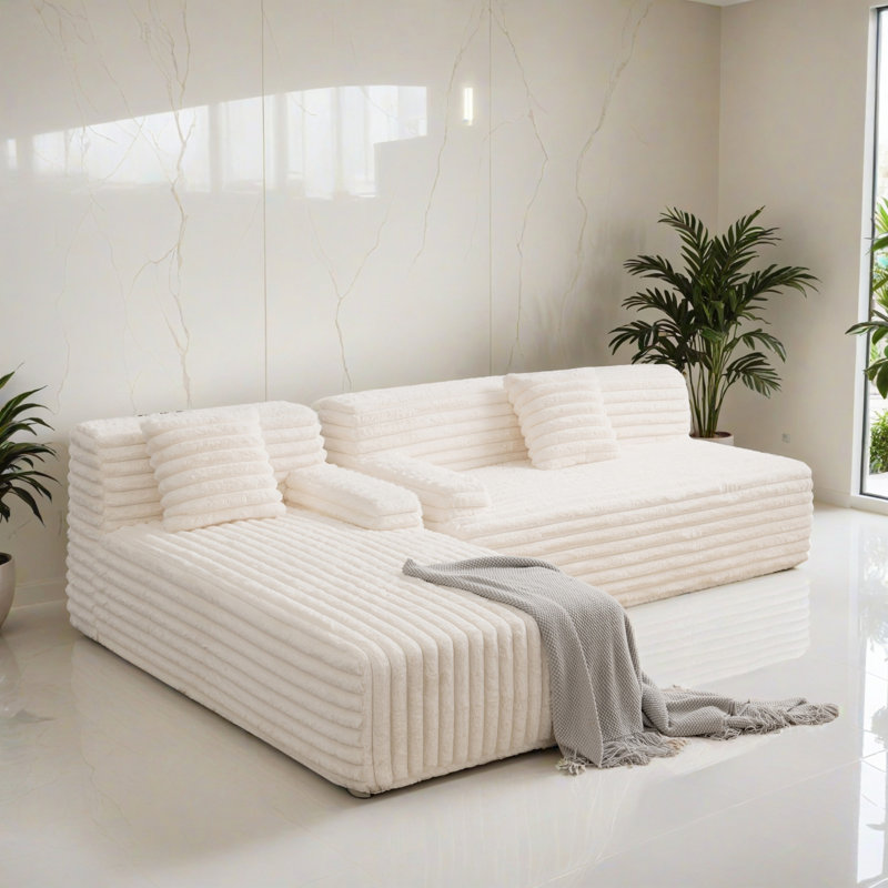 Canapé modulaire réversible 110,02 po pour salon, Fausse fourrure beige