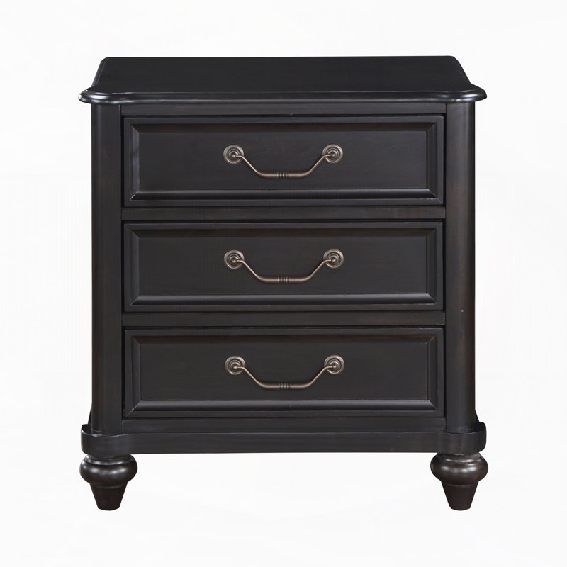 Table de chevet à finition brun anthracite pour chambre à coucher, 3 tiroirs et beauté classique 3 po