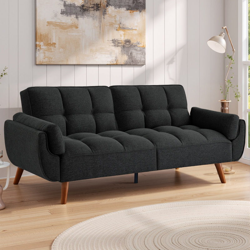 Arnbert Full / Double 75.39'' Upholstered Convertible Sofa, Black Polyester Blend
