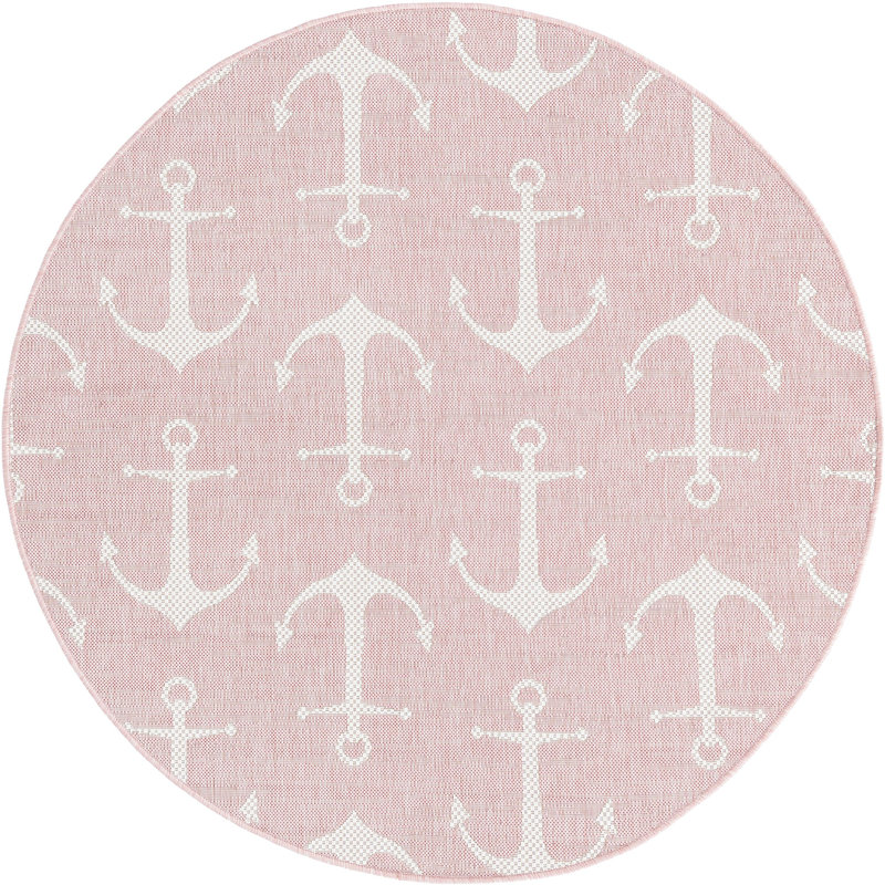 Outdoor Ayton Area Rug Sea Foam Color, Round 5'3"