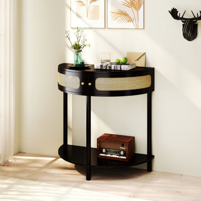 Indoor Small Table, Half Moon Design End Table, Semi-Circle Entryway Console Table With Storage