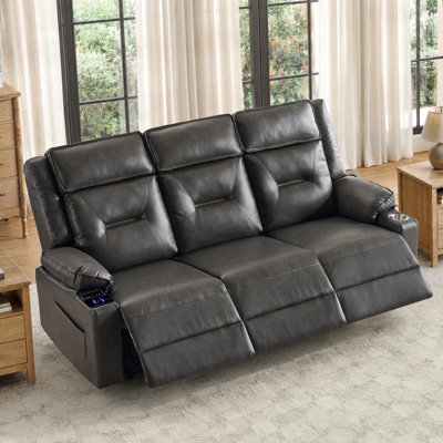Wide Modern Breathable Faux Leather Recliner With Smart Cup Holder
