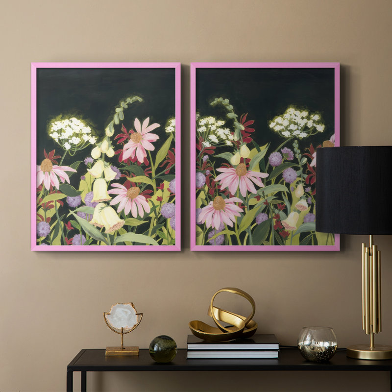 Impression encadrée Moonlit Wildflowers I-Premium - prête à être accrochée - aucun clou requis - aucun clou requis, Rose