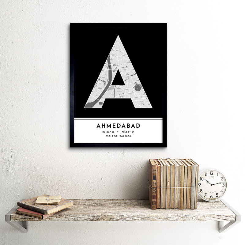 Ahmedabad India City Map Black & White - Single Picture Frame Typography