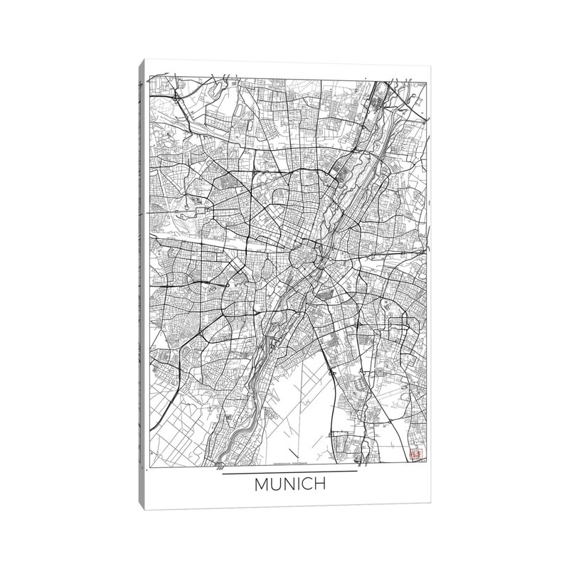 Munich Minimal Urban Blueprint Map by Hubert Roguski - Wrapped Canvas Painting, 20.32 cm H x 30.48 cm W